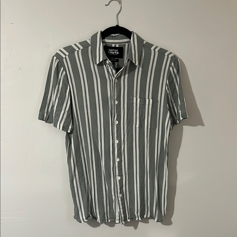 Native Youth Green Striped Men's Shirt